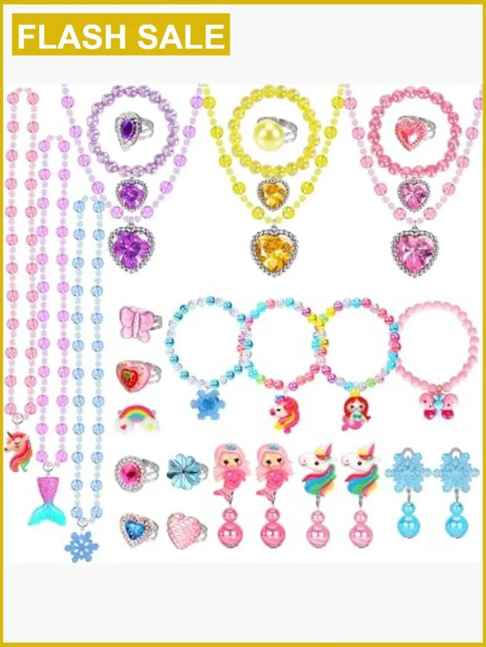 29 Piece Kids Jewelry Set - Necklaces Bracelets Rings Earrings Dress Up